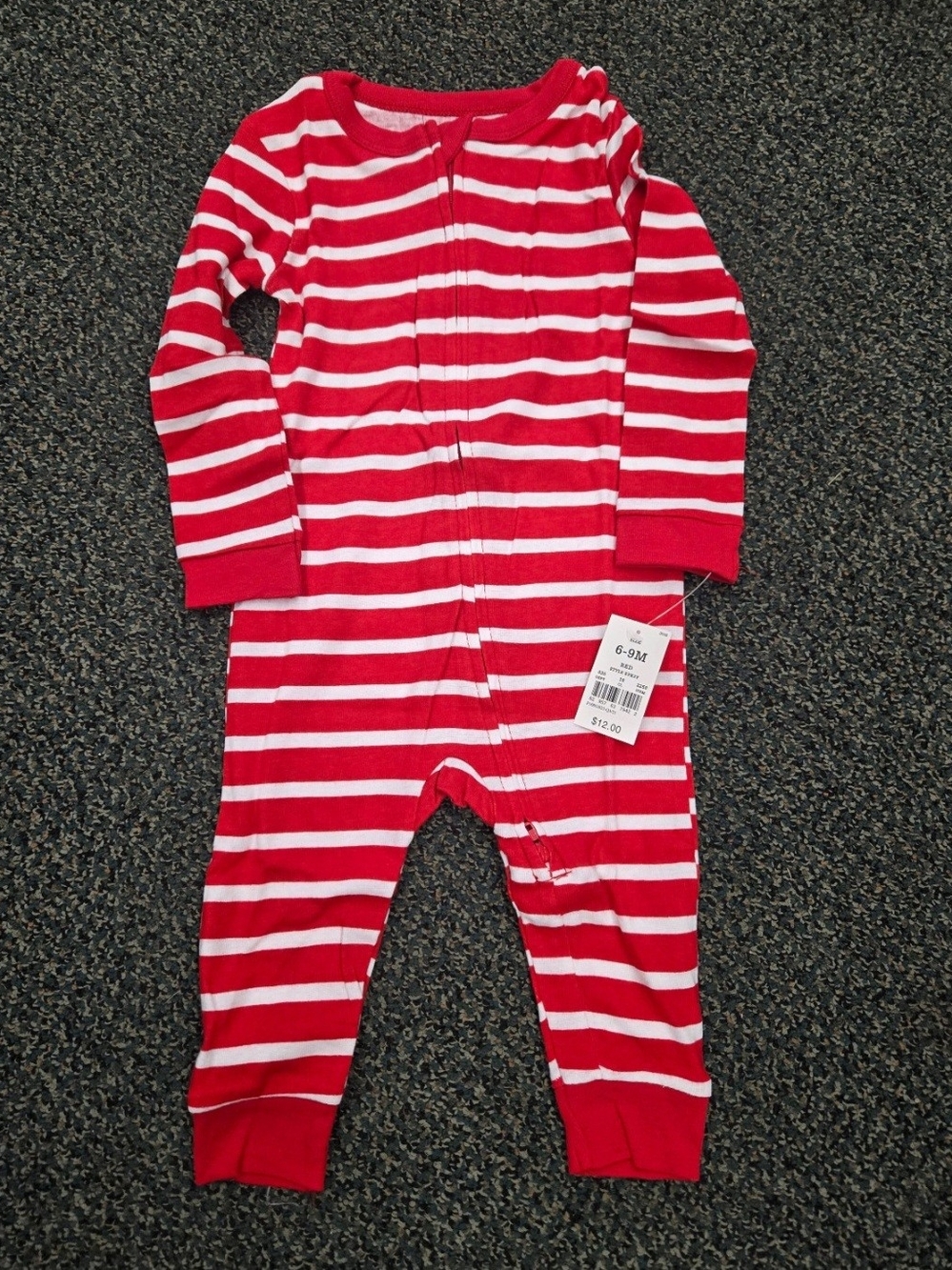 Red & White Striped Footless Zippered Sleeper Baby 6-9mos